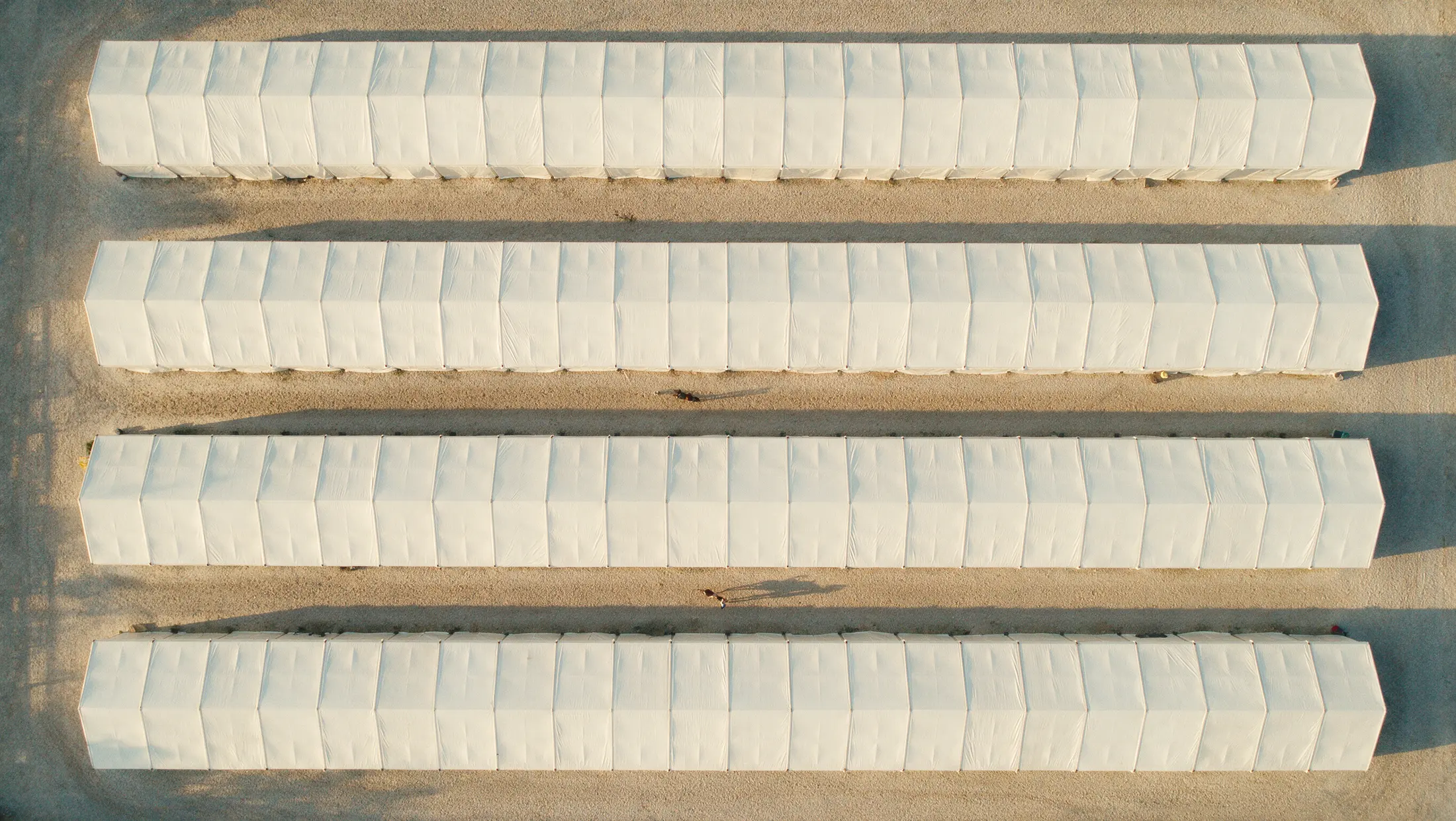 Aerial view of the four stable tents of the show